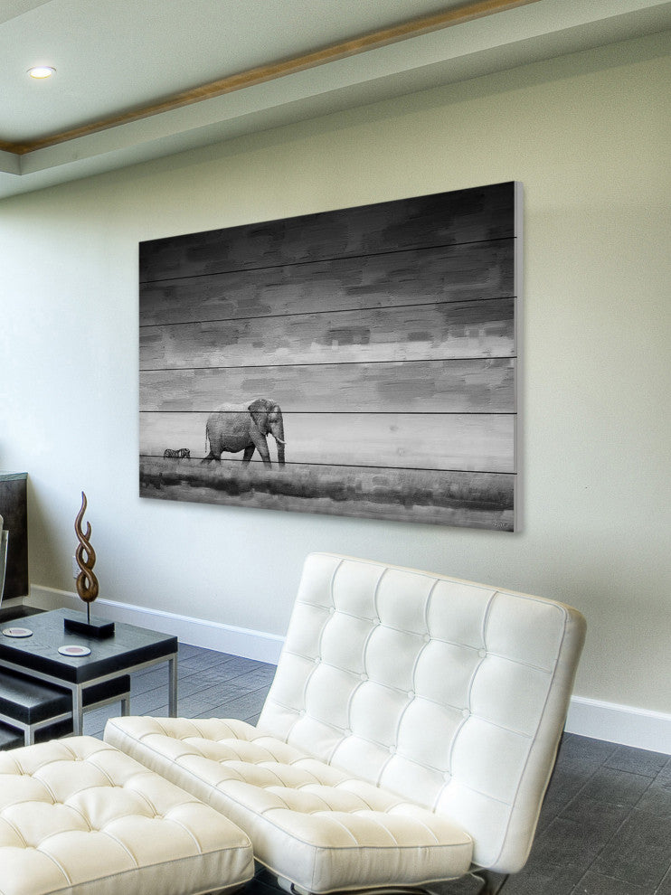 "Elephant" UV Ink Print on White Wood, 45"x30"