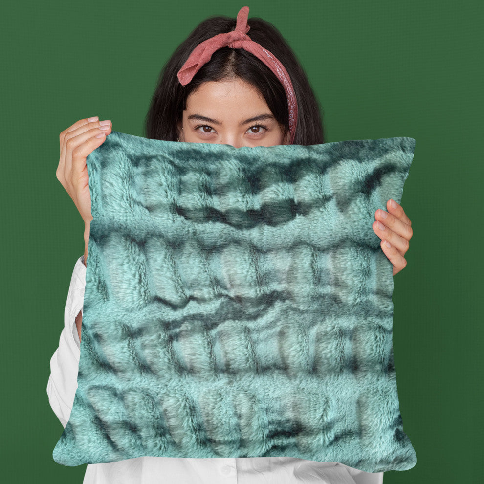 Plutus Teal Sherpa Faux Fur Luxury Throw Pillow, Teal, 22" x 22"