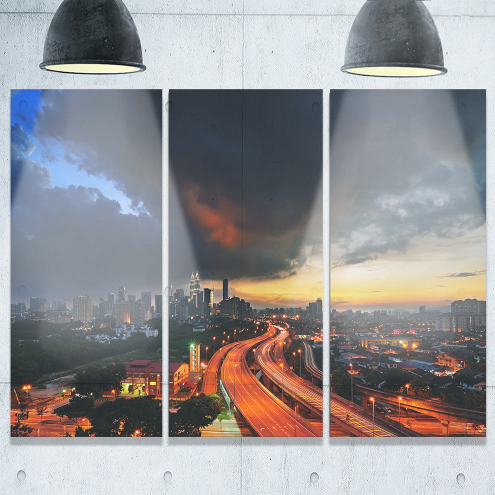 "Busy Elevated Highway in Kula Lumpur" Metal Wall Art, 3 Panels, 36"x28"