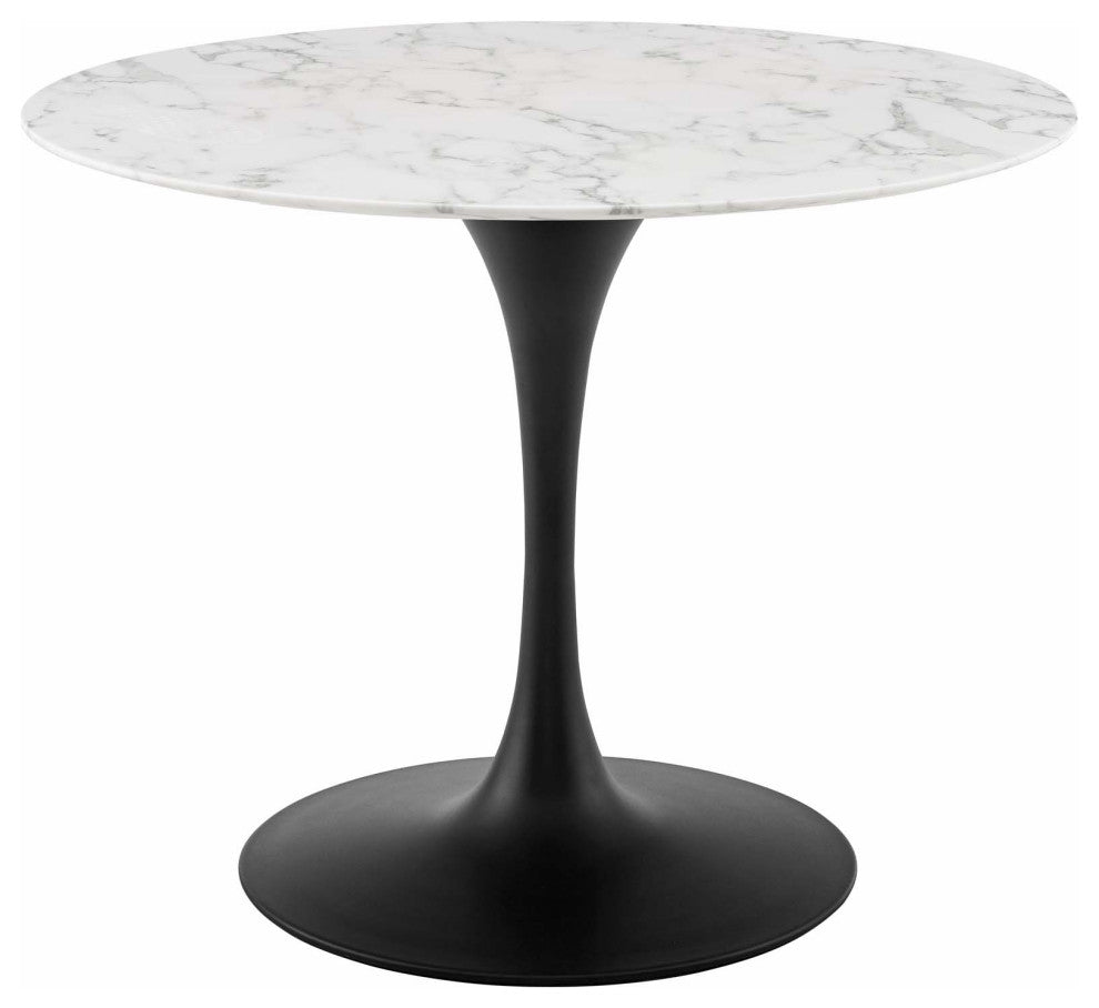 Modern Room Round Dining Table, Artificial Marble Stone Metal, Black White