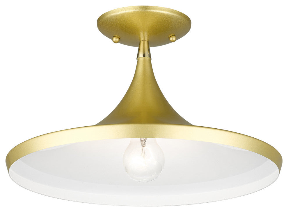 Livex Lighting Waldorf 1-Light Soft Gold Semi-Flush With Polished Brass Accents