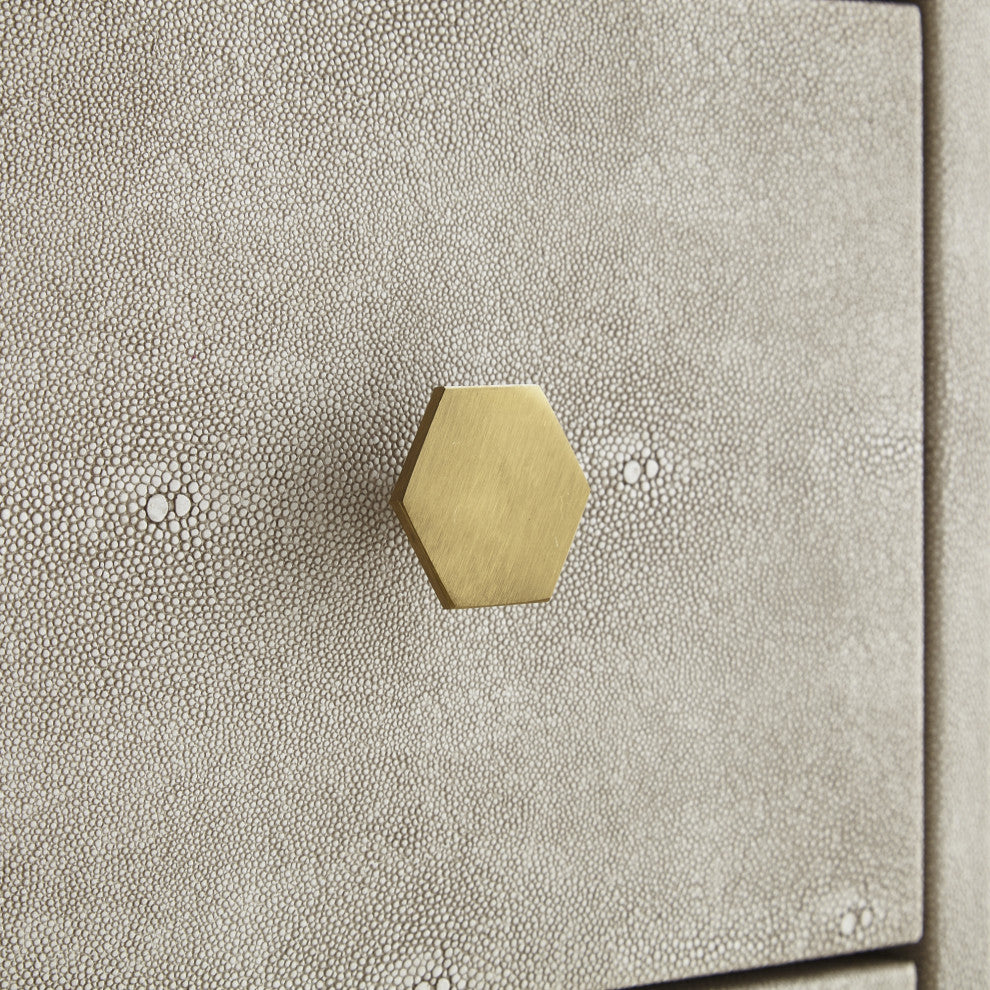 Nicole Miller Aharon Side Table, 2 Drawers, Faux Shagreen, Cream White/Gold
