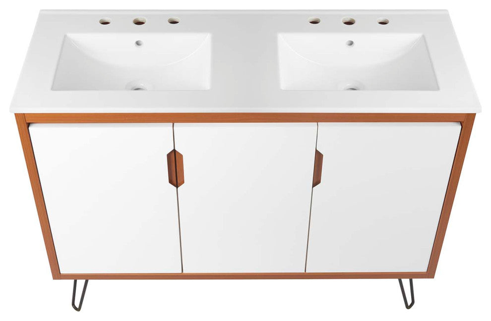 Energize 48" Double Sink Bathroom Vanity, Cherry White White