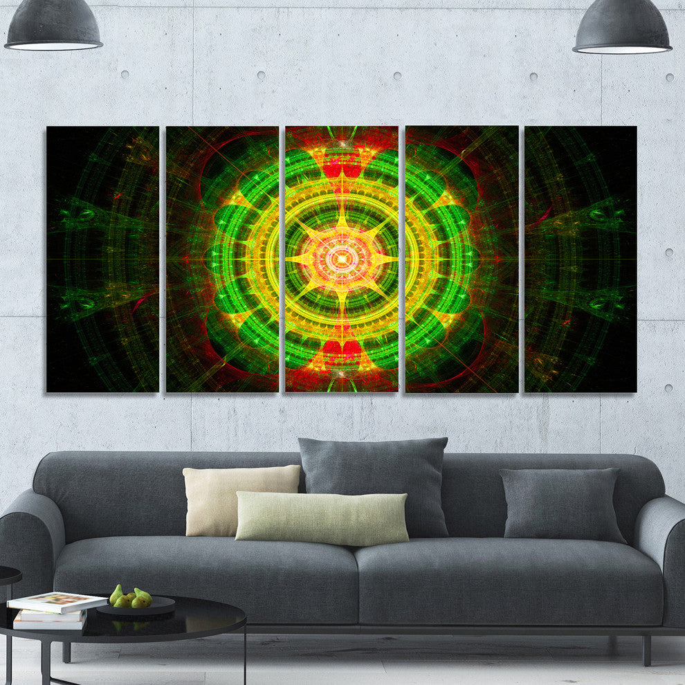 Bright Green Fractal Sphere, Abstract Wall Art Canvas, 60"x28", 5 Panels