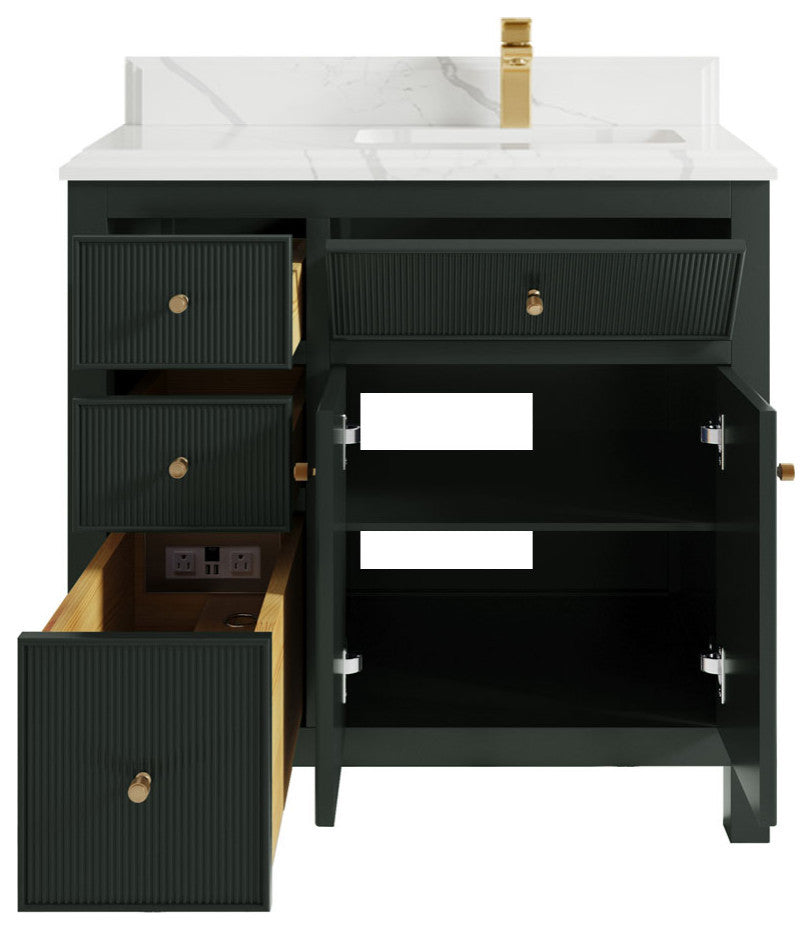 Sonoma 36 Right Offset Bath Vanity Dark Forest Green 1.5"  Calacatta Laza