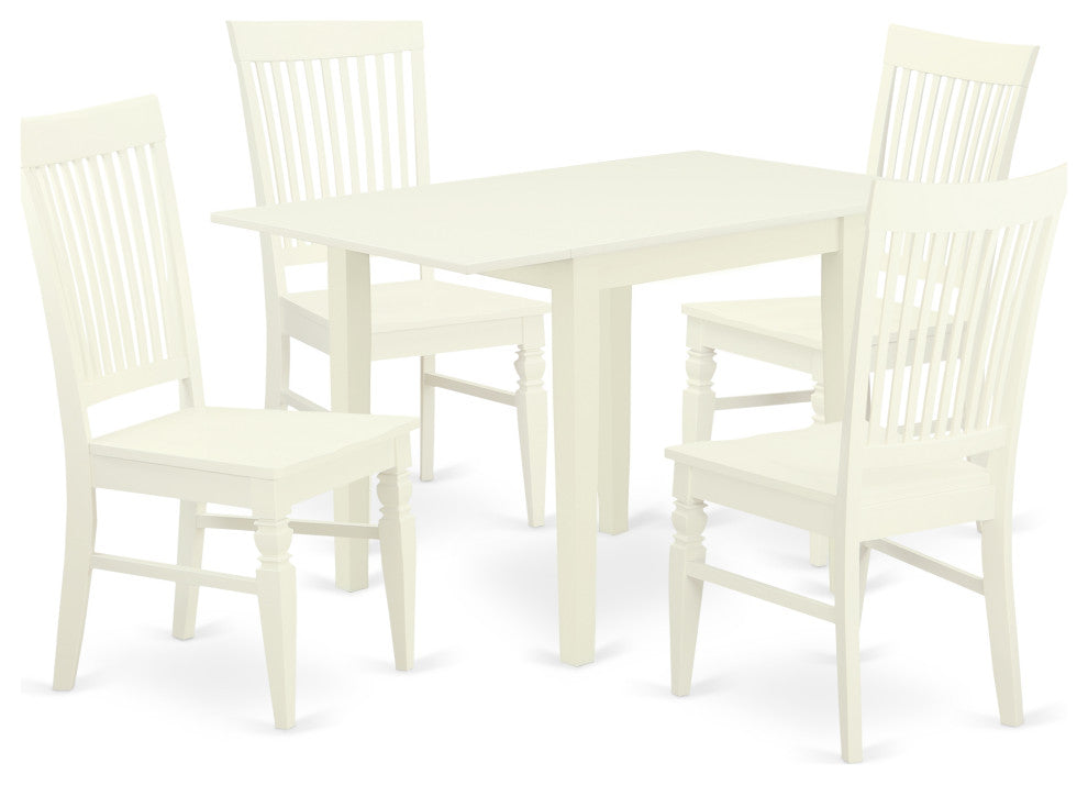 5Pc Kitchen Set Features A Small Kitchen Table, 4 Dining Chairs, Linen White