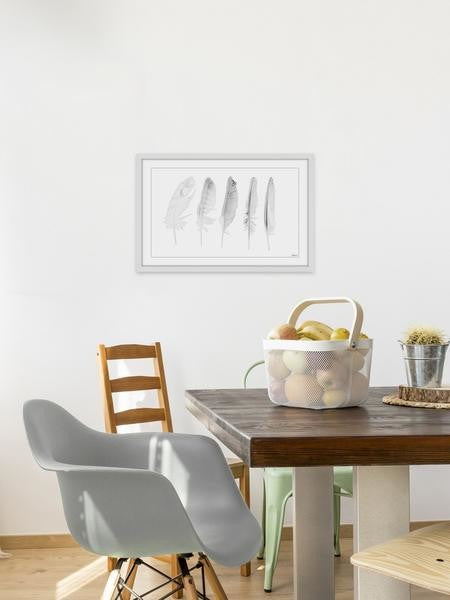 "Five White Feathers II" Framed Painting Print, 45"x30"