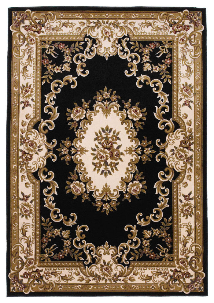 HomeRoots 5' x 8' Black or Ivory Floral Bordered Indoor Area Rug