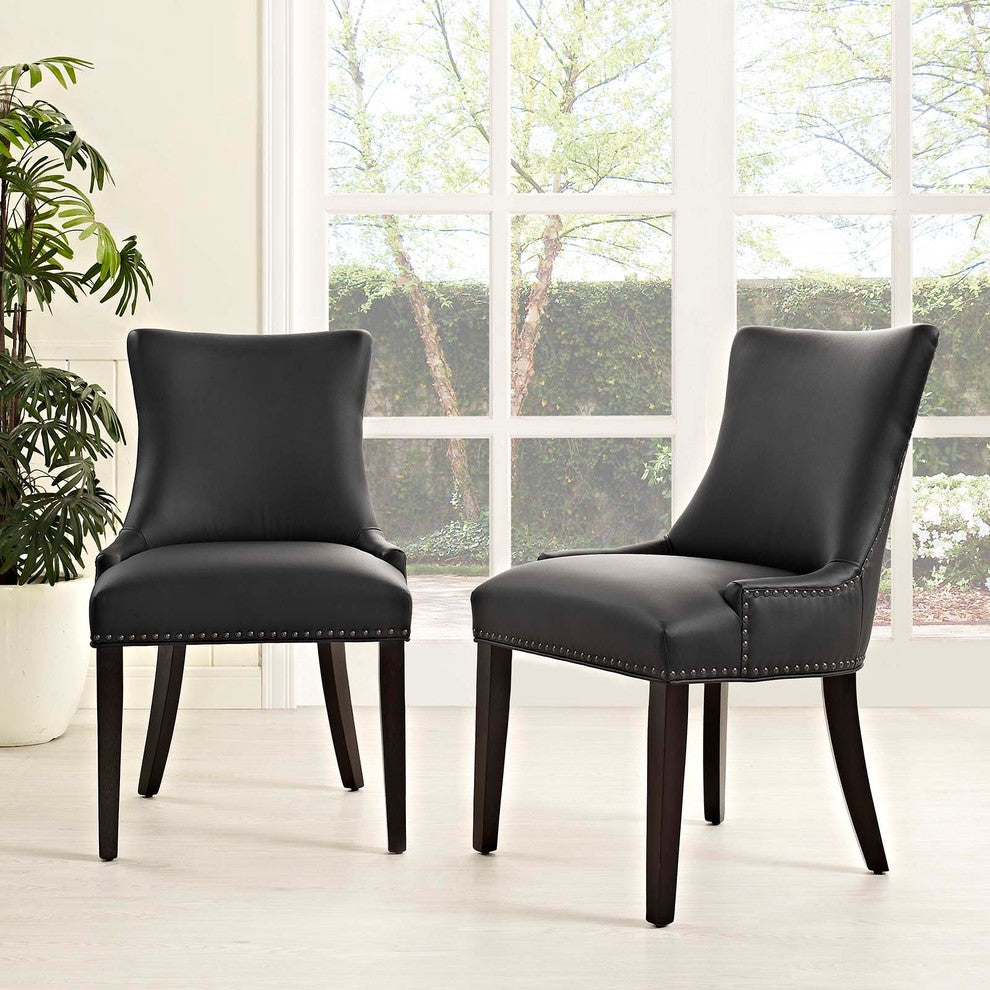Marquis Dining Chair Faux Leather Set of 2, Black