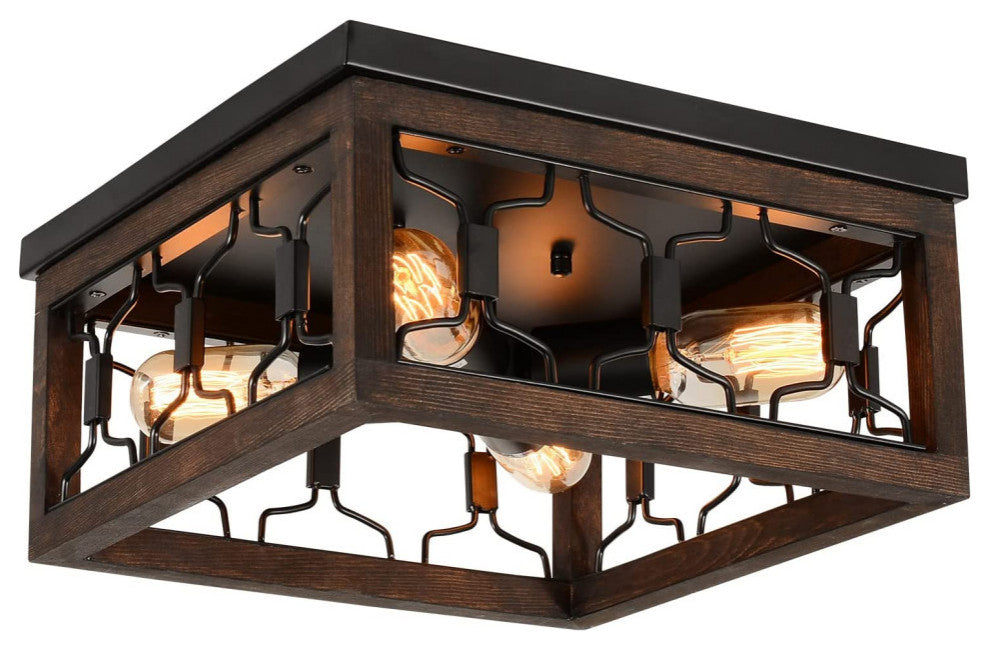 4 Lights square Ceiling Light Fixture farmhouse Vintage Industrial Close