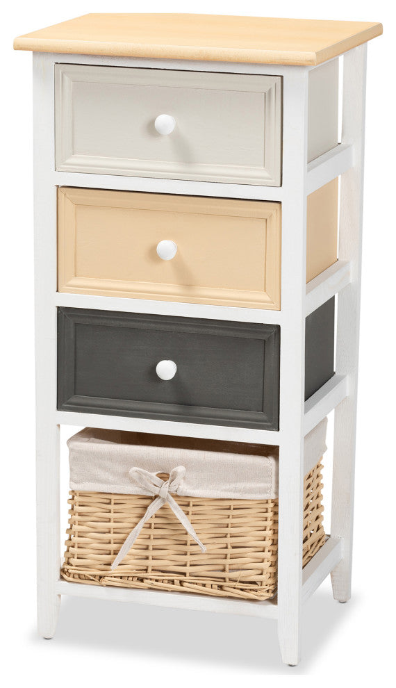 Linda Mid-Century Multi-Colored 3-Drawer Storage Unit With Basket