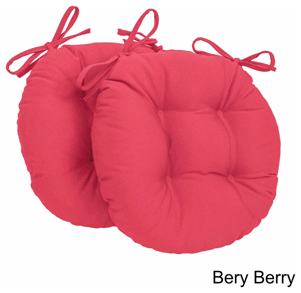 16" Solid Twill Round Tufted Chair Cushions, Set of 2, Berry Berry