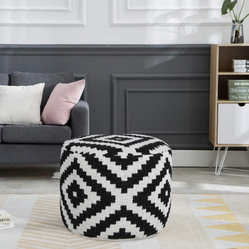 Modern Geometric Medallion Pouf Ottoman