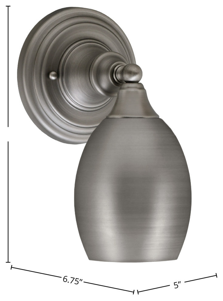 1-Light Wall Sconce, Brushed Nickel/Brushed Nickel Oval Metal Shade