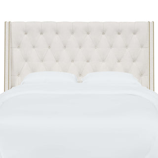 Tufted Sloped Wingback Headboard, Nail Trim, Zuma White, Twin