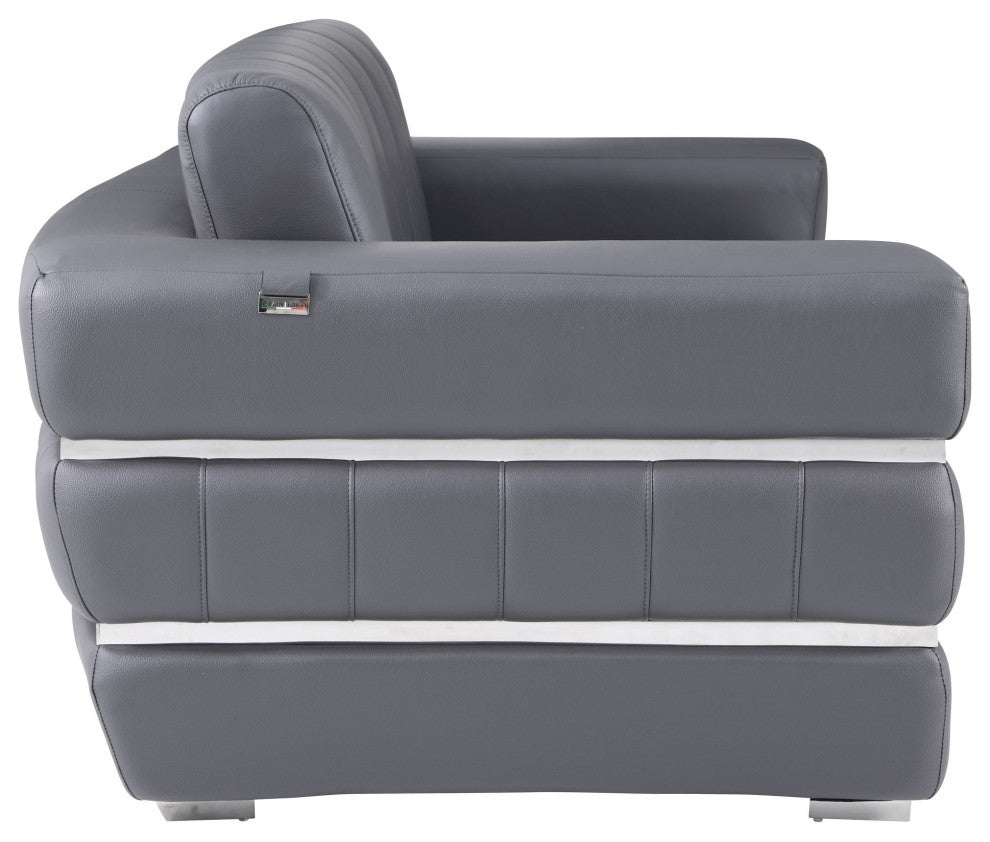 Ferrara Genuine Italian Leather Modern Loveseat Dark Gray