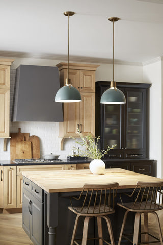 Hinkley Argo 14" Small LED Pendant Light, Lacquered Brass + Sage Green shade