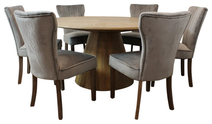 Jay 7-Piece Set With 60" Round Dining Table and 6 Upholstered Chairs, Mink