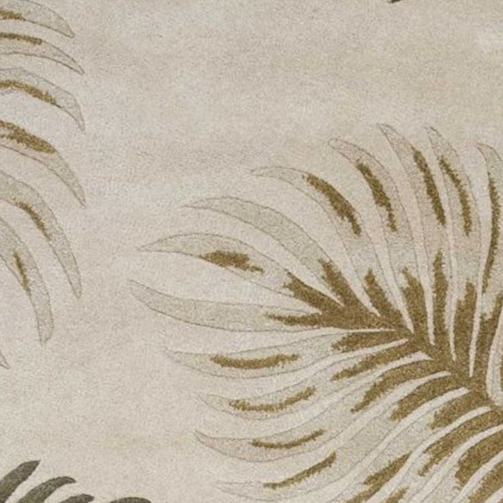 HomeRoots 8' Natural Beige Hand Tufted Tropical Leaves Round Indoor Area Rug