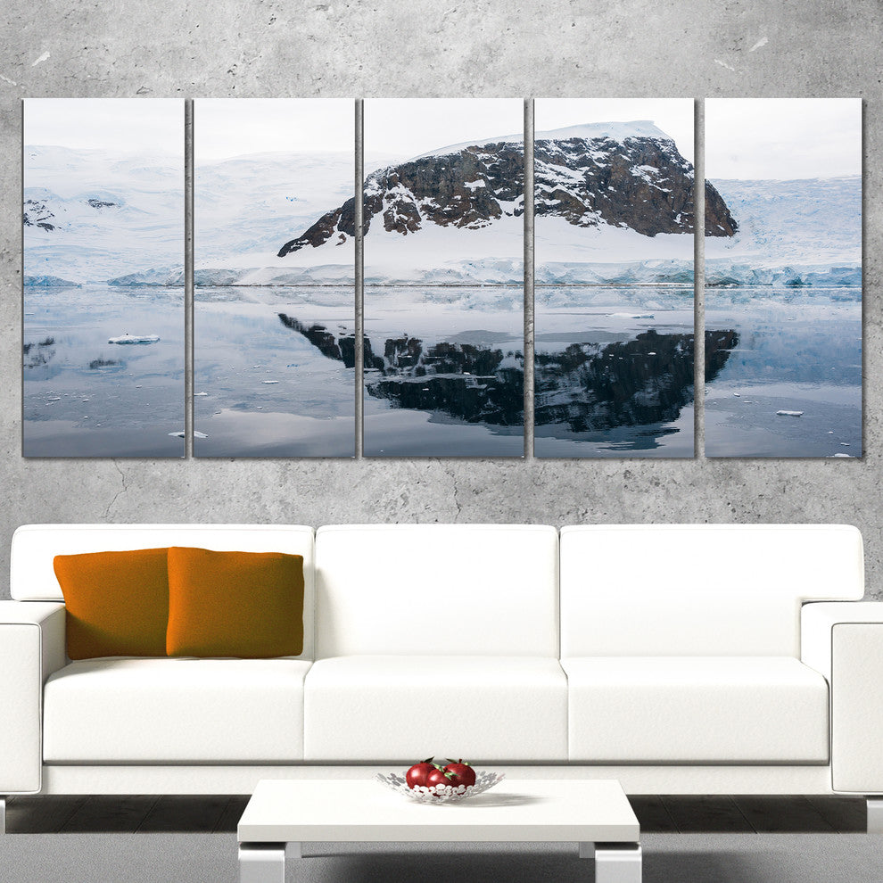 Snowcap Hill in Antarctica, Seashore Canvas Art Print, 60"x28", 5 Panels