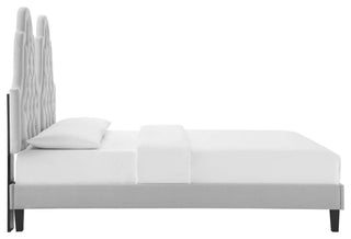 Alexandria Tufted Performance Velvet Twin Platform Bed, Light Gray