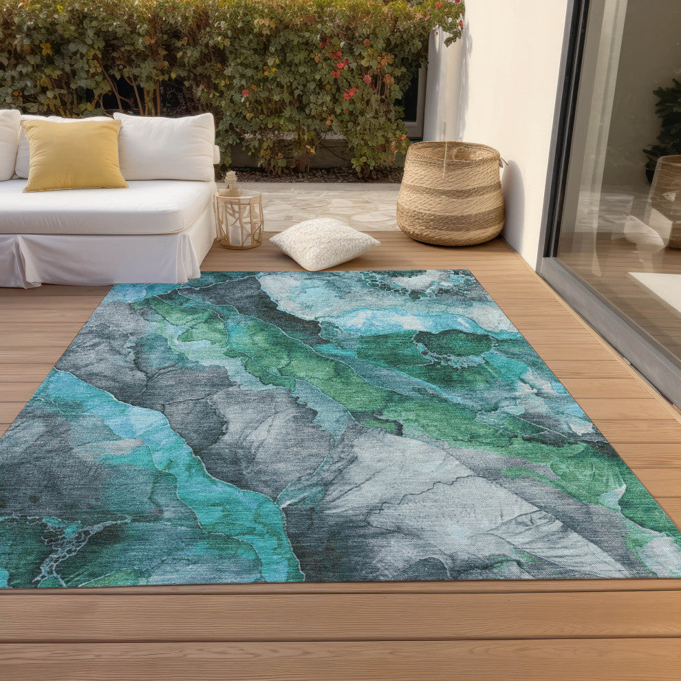 Machine Washable Indoor/Outdoor Chantille ACN1864 Teal 2'6" x 3'10" Rug