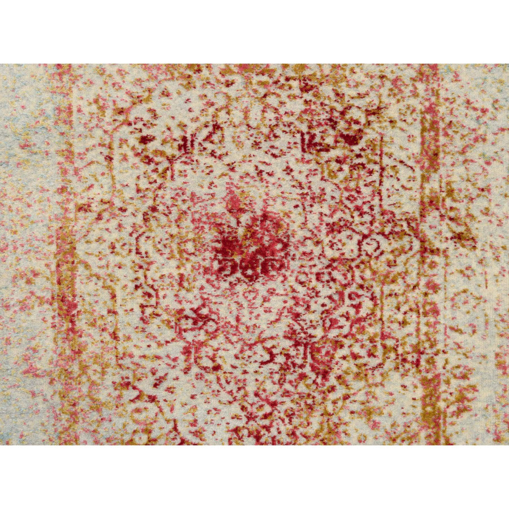 Pink, Hand Knotted, Persian, Wool and Pure Silk, Runner, Rug, 2'6" x 11'10"