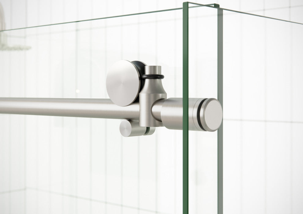 56"-60"x32"x78" Frameless Sliding Shower Door With Return Panel, Brushed Nickel