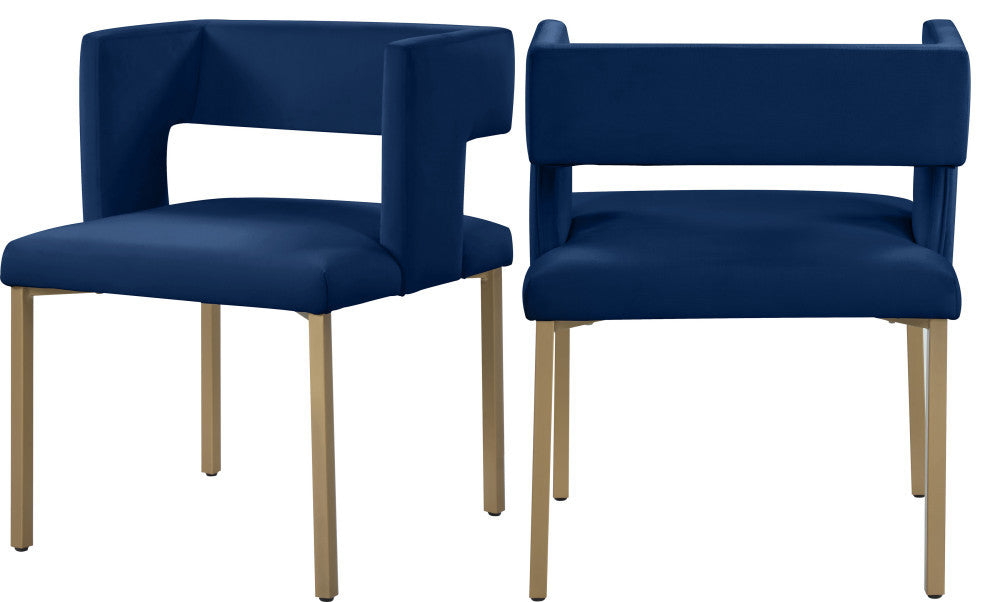 The Caleb Dining Chair, Navy and Brushed Gold, Velvet and Iron, Set of 2