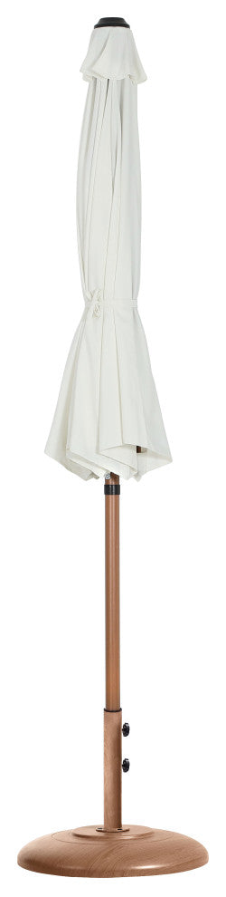 Fiji Patio Umbrella and Base, White, Teak Pole, Teak Cozumel Base