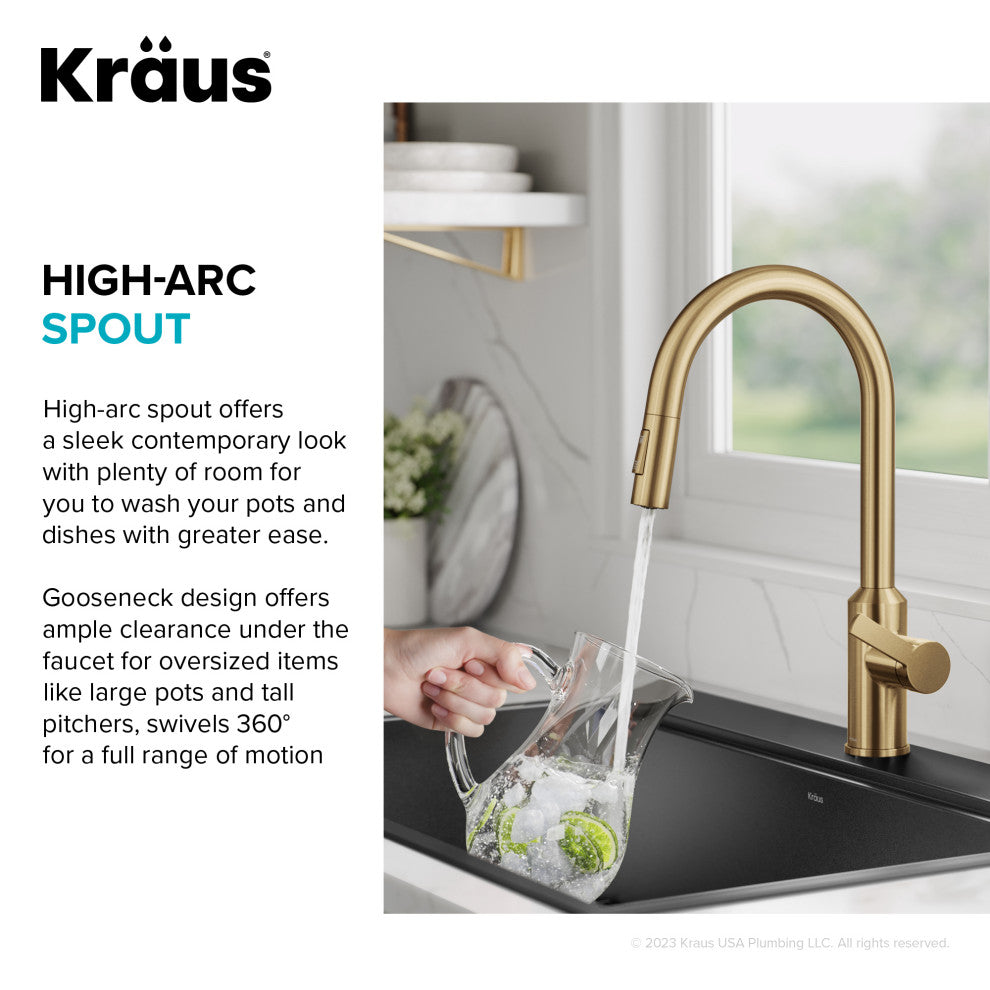 Oletto Touchless Sensor Pulldown Single Handle Kitchen Faucet, Brushed Brass