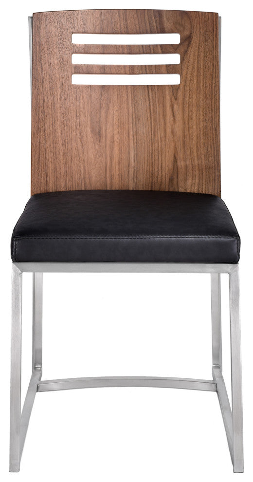 Oxford Dining Chair In Brushed Stainless Steel In Black Faux Leather, Set of 2