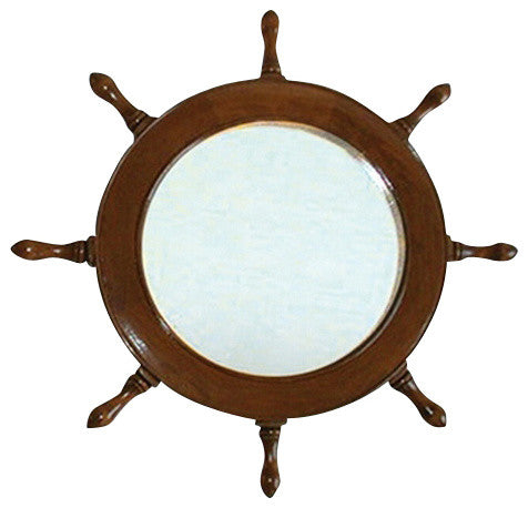 17.5" Wooden Ship Wheel Mirror