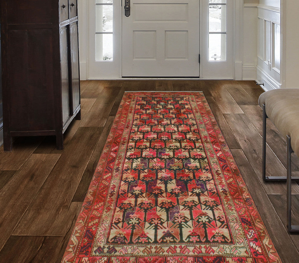 Fine Vintage Distressed Geralynn Charcoal/Pink Runner, 4'2x10'4