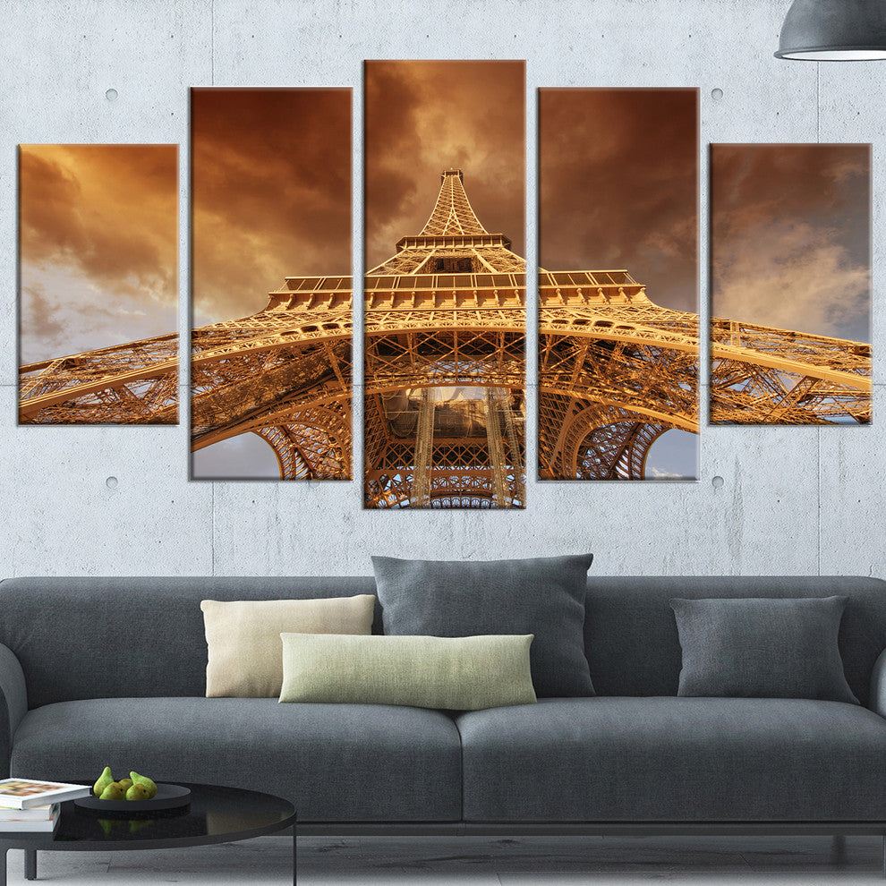 "Beautiful View of Paris Eiffel Tower in Paris" Cityscape Art, 60"x32", 5-Panels