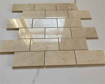 Crema Marfil Marble 2x4 Brick Subway Mosaic Tile Polished, 1 sheet