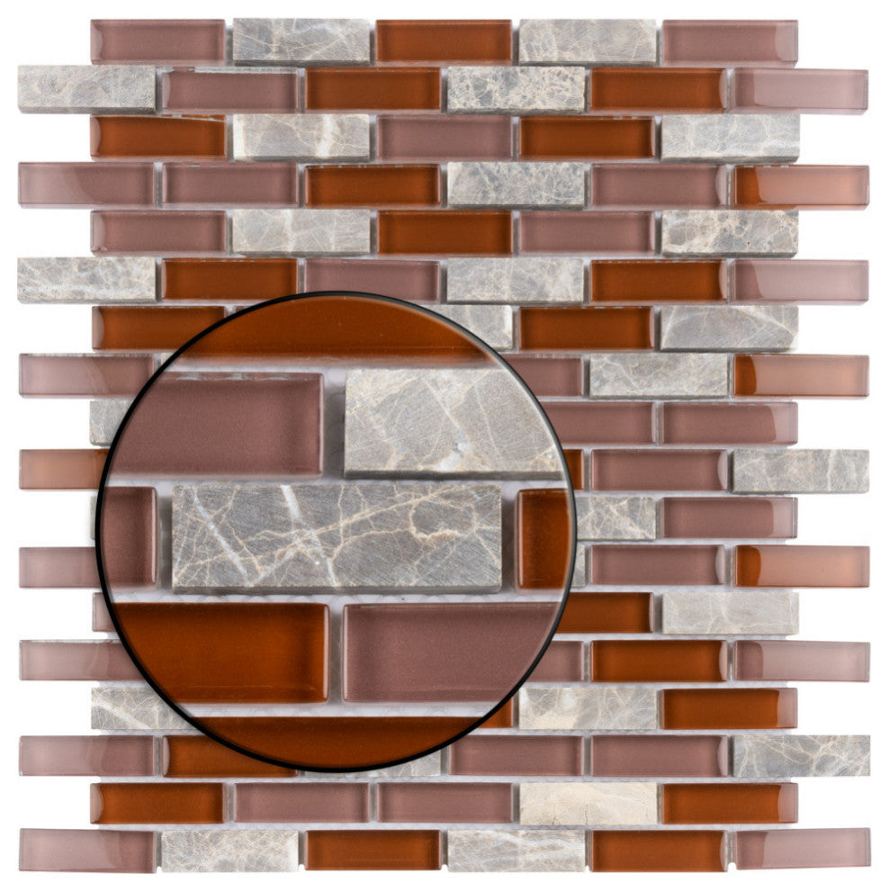 Tessera Glass Subway Wall Tile, Bordeaux
