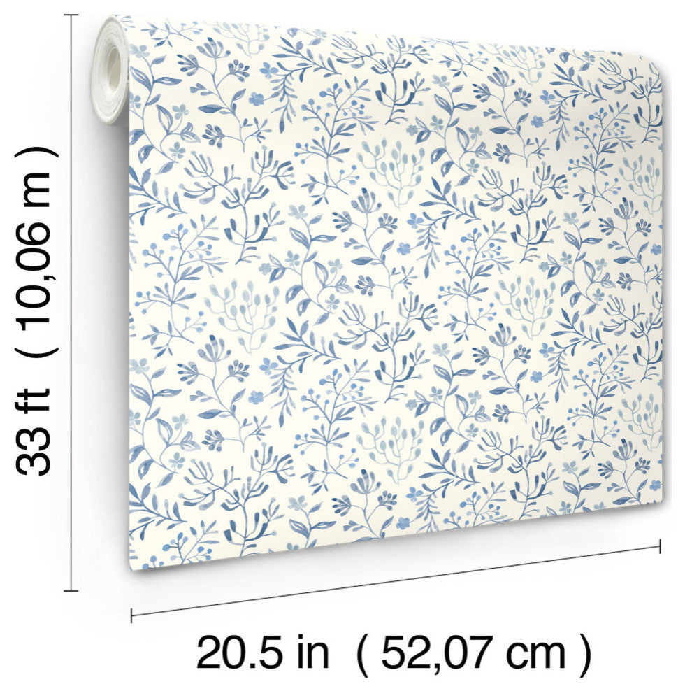 Tarragon Blue Dainty Meadow Wallpaper Sample