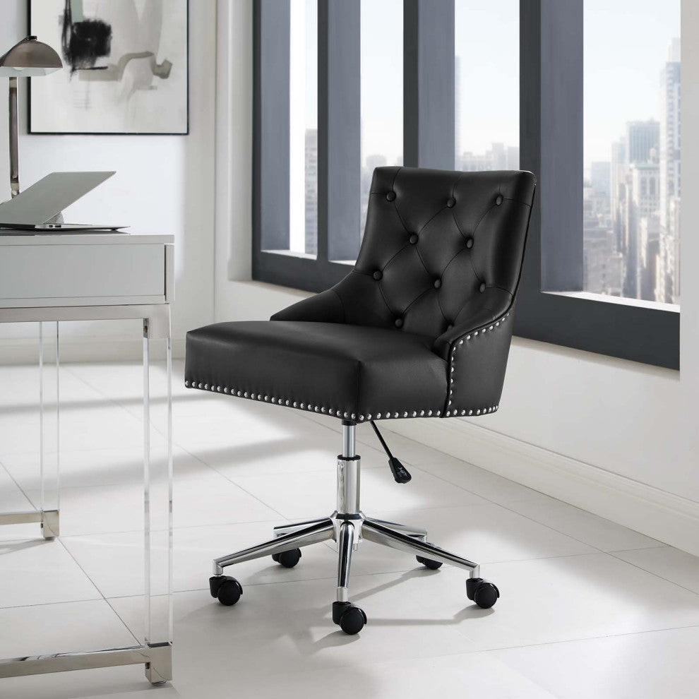 Home Business Office Work Desk Chair, Faux Vinyl Leather Aluminum, Black