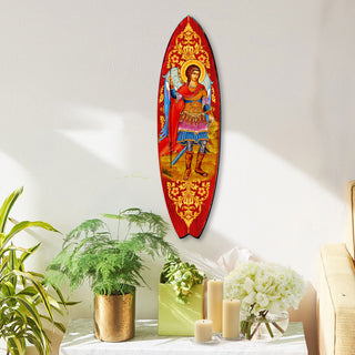 St. Michael Surfboard Coastal Door Art, Approximate Size: 24x7