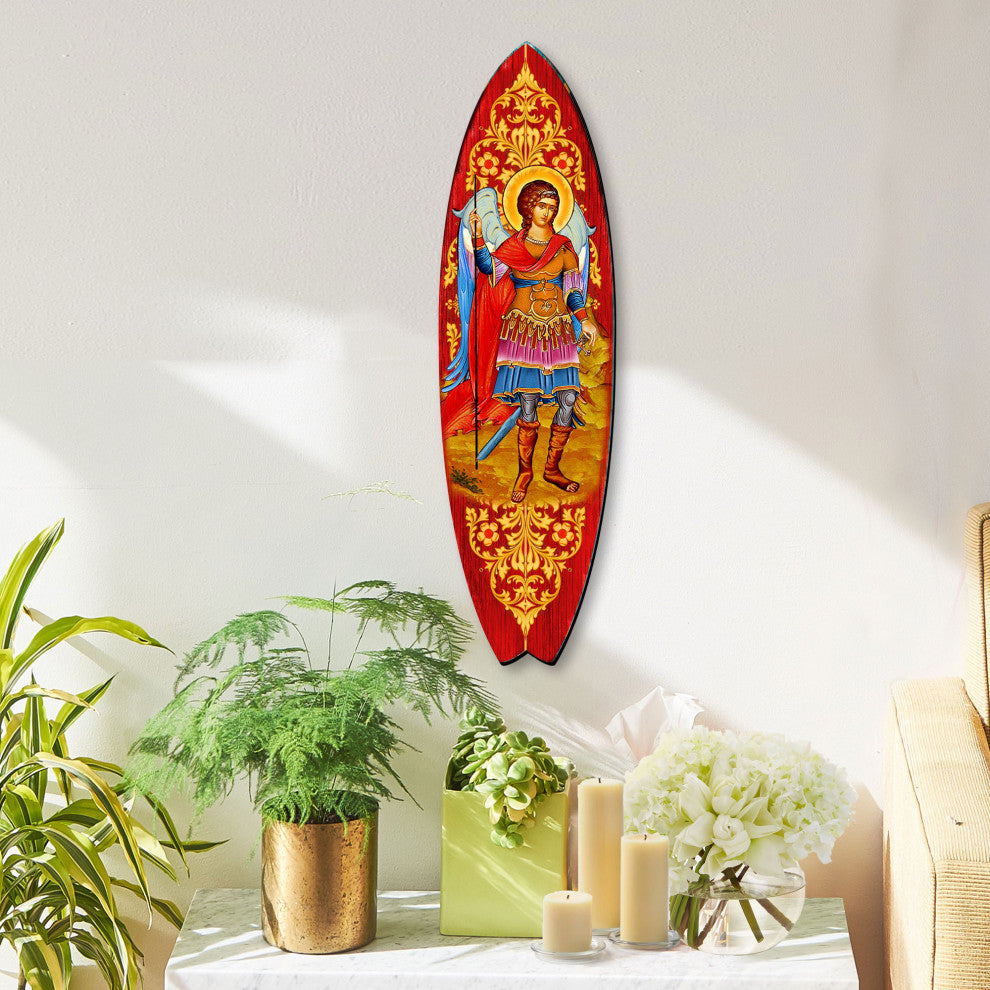 St. Michael Surfboard Coastal Door Art, Approximate Size: 24x7