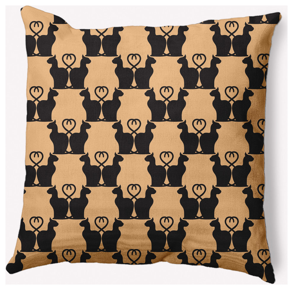 20" x 20" Cat Clowder Indoor/Outdoor Polyester Throw Pillow, Pale Gold