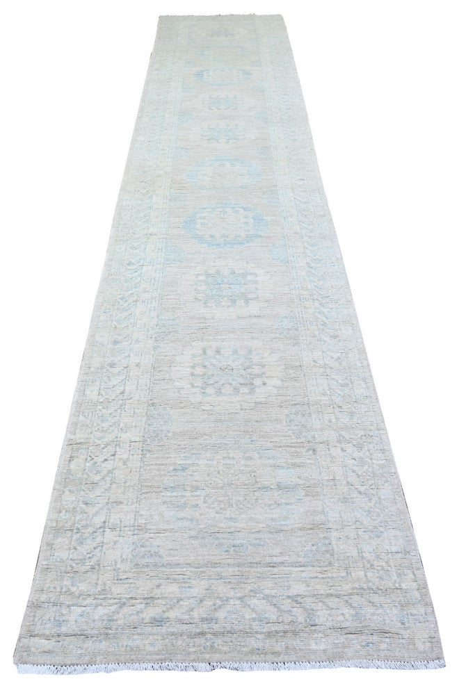 Timberwolf Gray White Wash Peshawar Khotan Hand Knotted XL Runner Rug  2'10"x15'