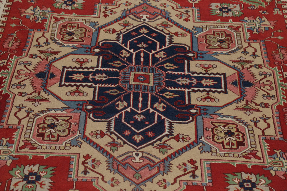 Carpet Handmade Indian Heriz Oriental Traditional Area Rug, Red, 17'11"x12'0