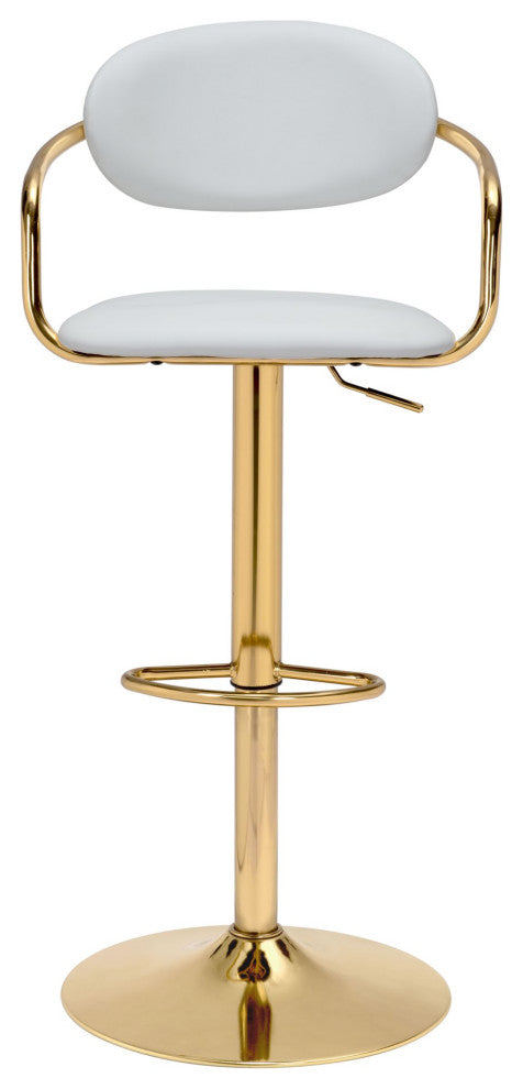 Bar Stool Chair Barstool, Faux Vinyl Leather, Steel, White, Gold, Cafe Bistro