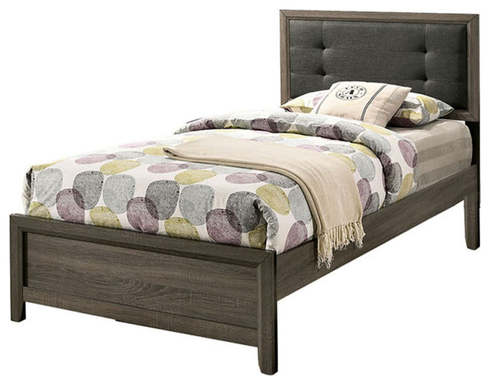 Full Size Bed with Button Tufted Headboard, Gray and Charcoal