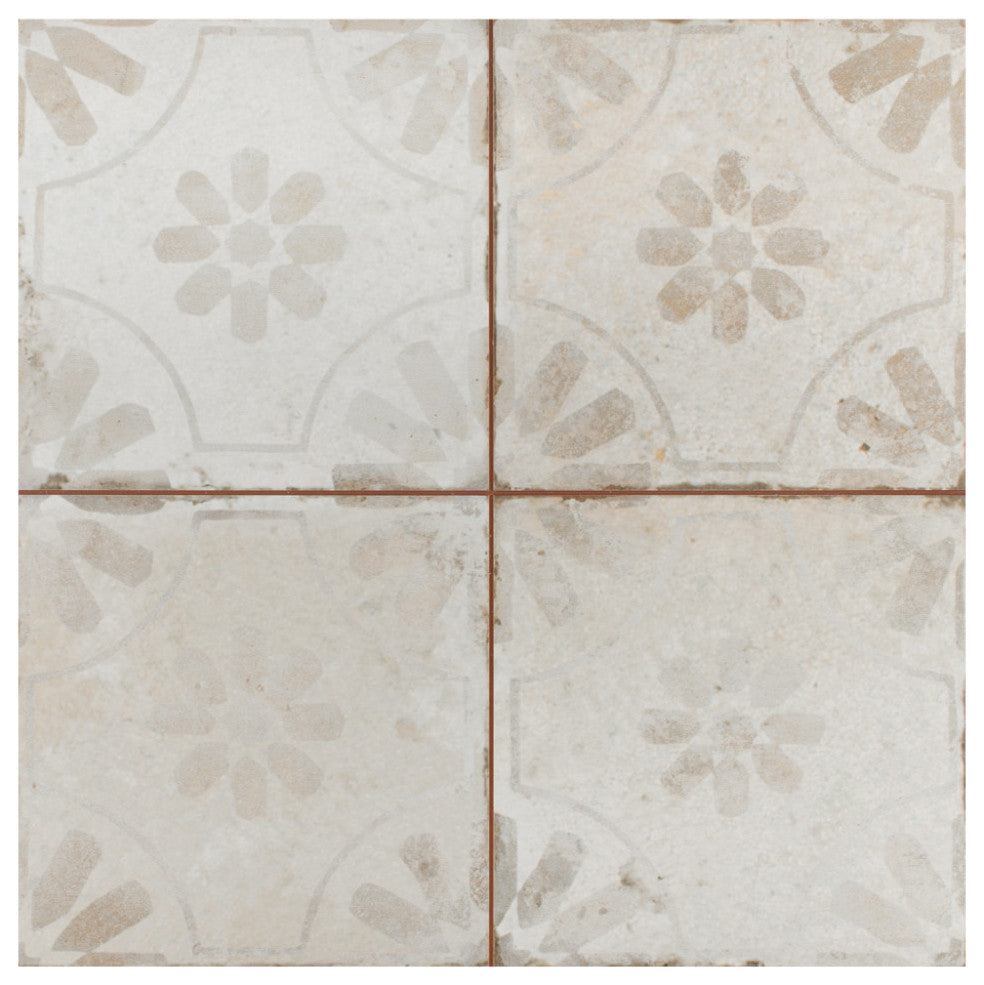 Kings Blume Encaustic Ceramic Floor and Wall Tile, White, Sample