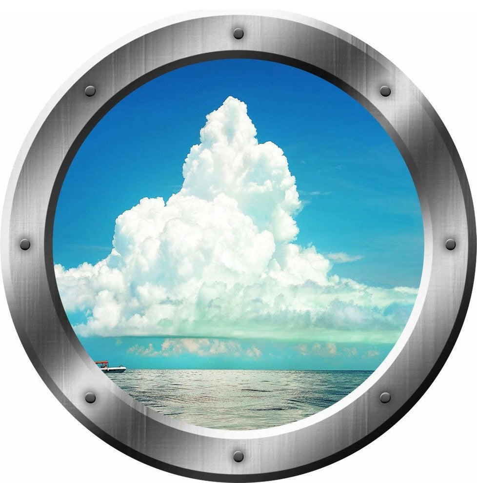 VWAQ 3D Ocean View Wall Decal Sea Porthole Peel And Stick, 20" Diameter
