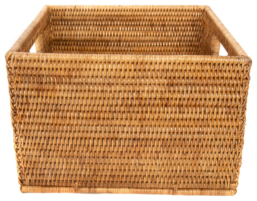 Artifacts Rattan Square Storage Basket With Handles, Honey Brown