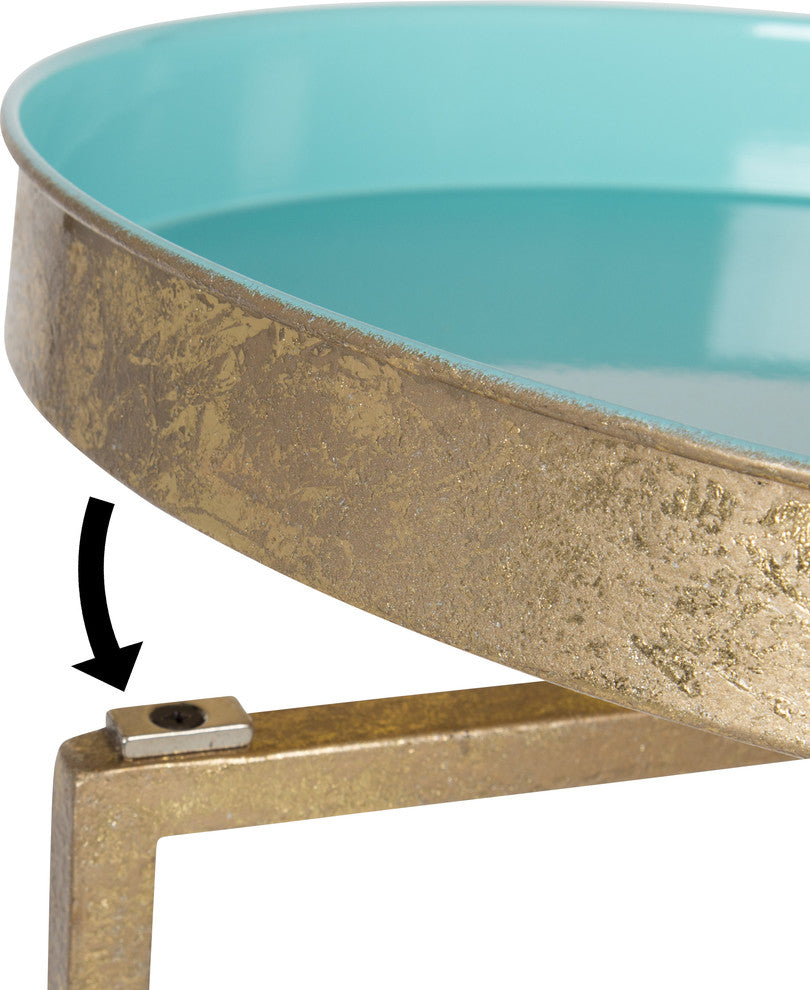 Kate and Laurel Celia Round Metal Foldable Tray Accent Table, Gold and Pastel Te